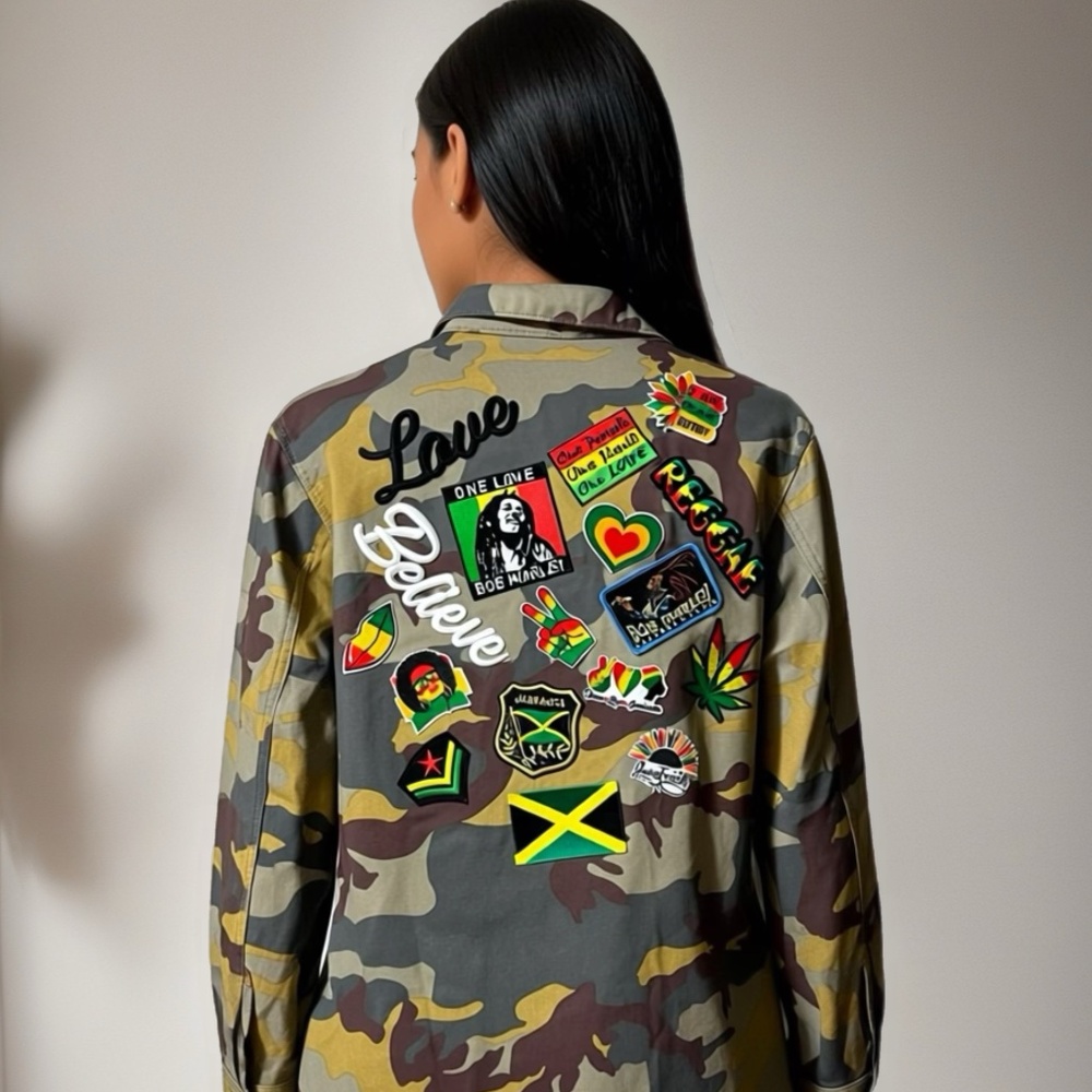 SHEIN Camouflage Jean Jacket in Green and Brown